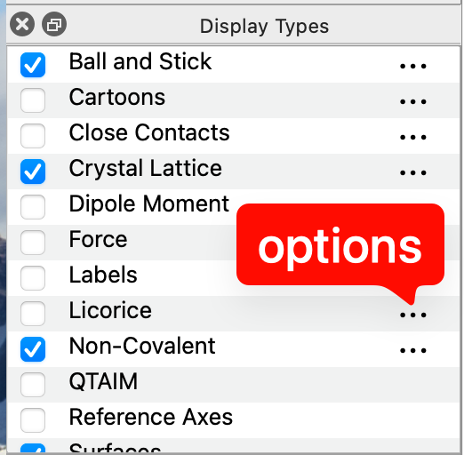 Screenshot of the display types pane