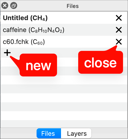 Screenshot of the molecules pane