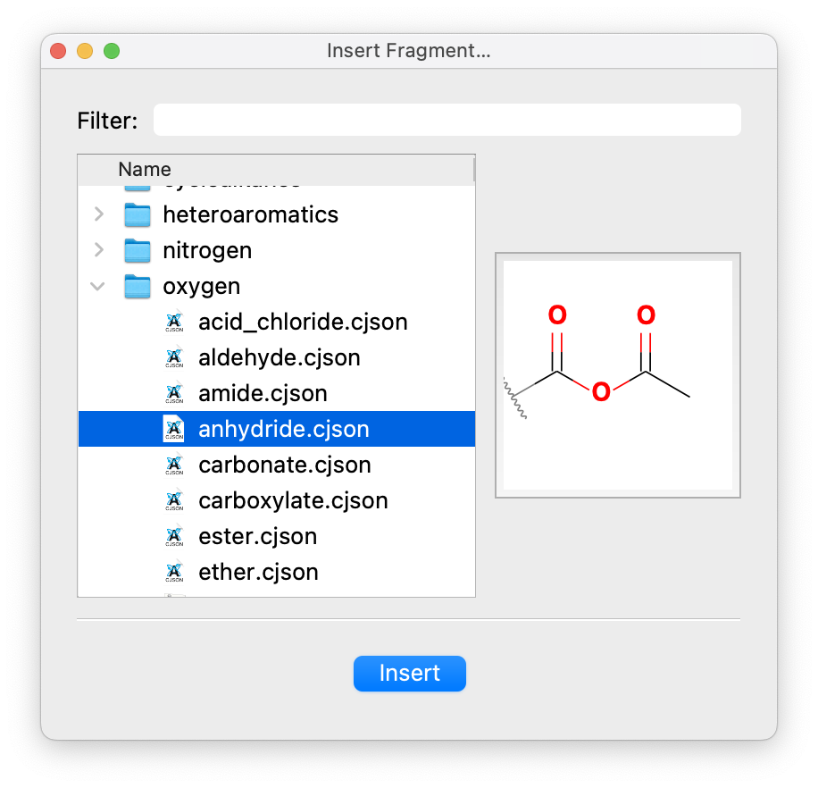 Selecting other functional groups in a dialog organized by element