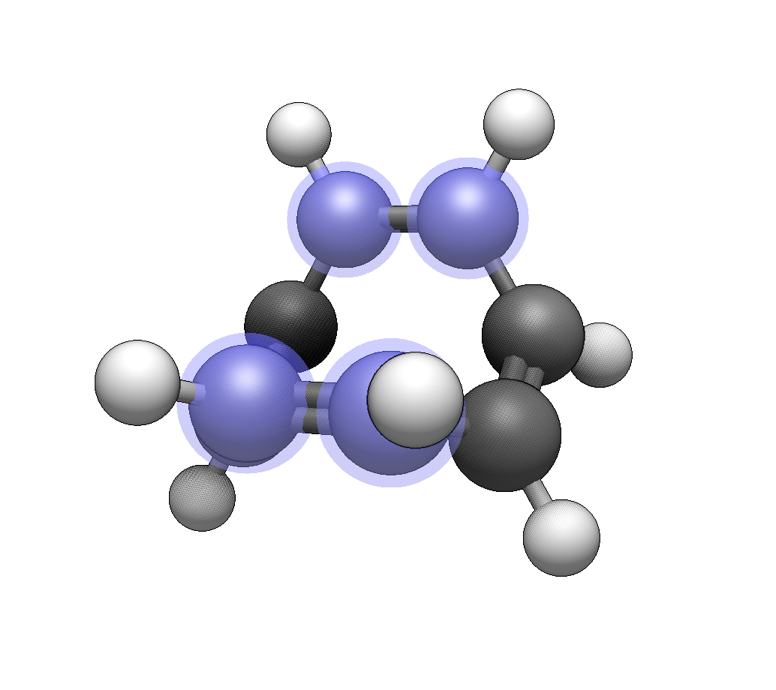 cyclooctatetraene molecule indicating four selected carbon atoms