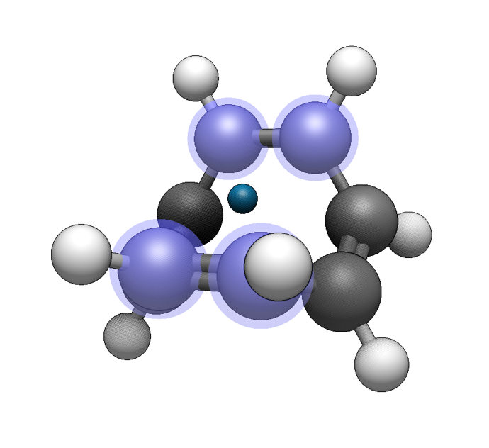 cyclooctatetraene molecule indicating four selected carbon atoms and dummy attachment point