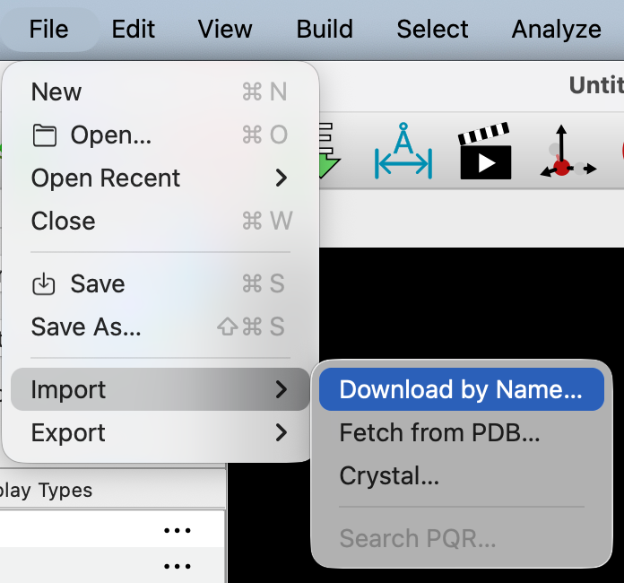 Screenshot of the File menu indicating Import => Download By Name