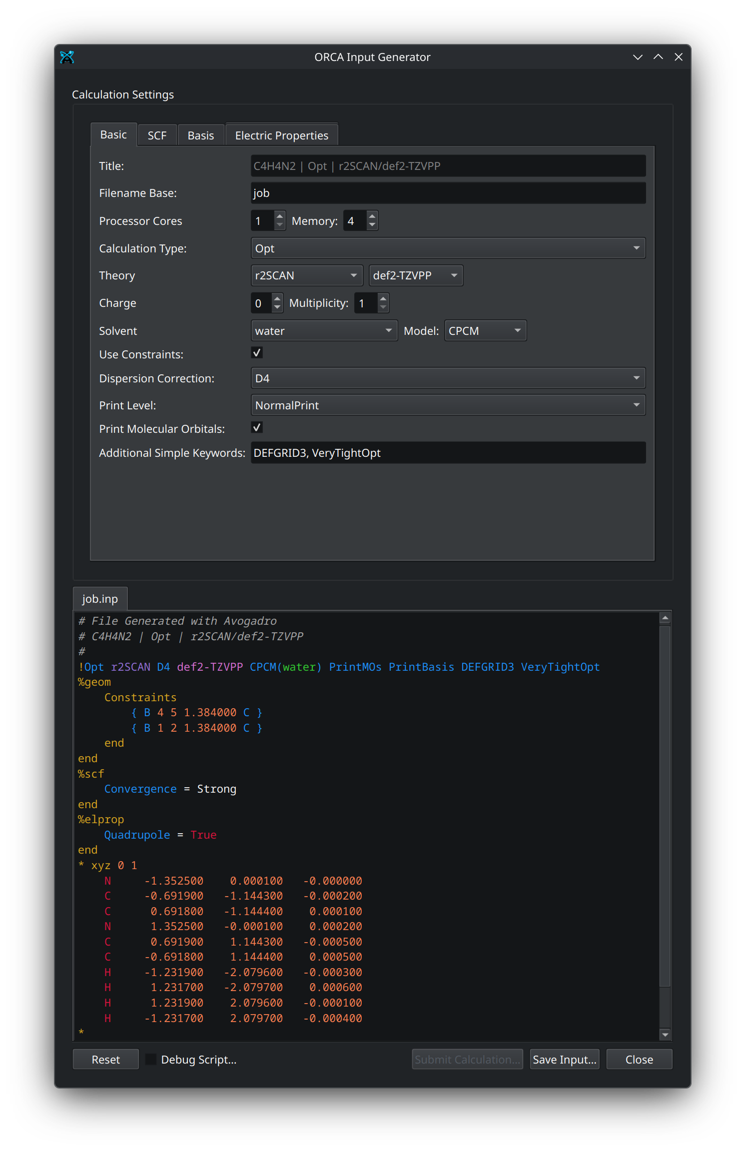 Example image of the ORCA input generator