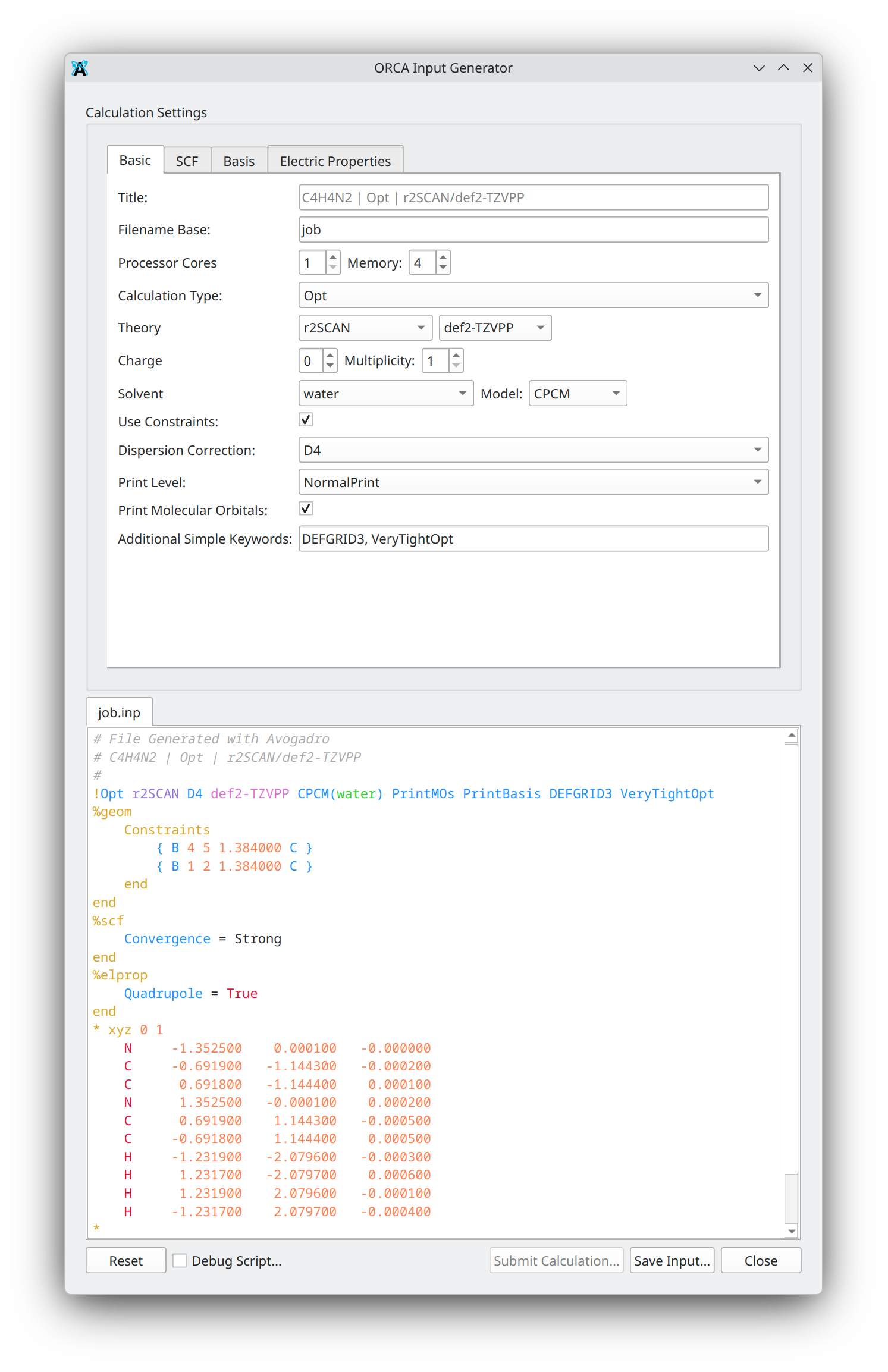 Example image of the ORCA input generator