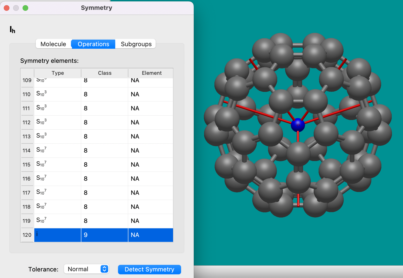 Example of symmetry detection and rendering in C60