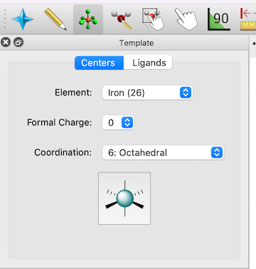 Example of new template tool, indicating octahedral iron atom geometry